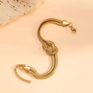 Minimalist double-layered 18K gold plated snake chain bracelet with flat fish scale design