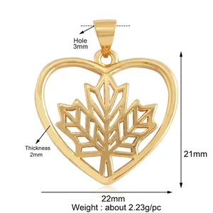 Detailed specs of a 22mm golden hollow heart maple leaf pendant with dimensions and weight