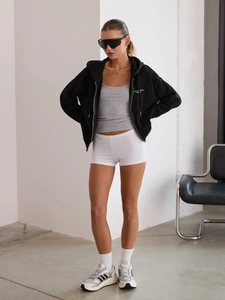 Women's streetwear zip-up hoodie set with letter print and sporty cropped tank top