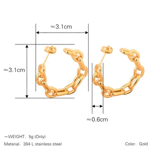 Vergoldete Edelstahl C-Form Kettenglieder Ohrstecker für Damen Größe 3,1 cm