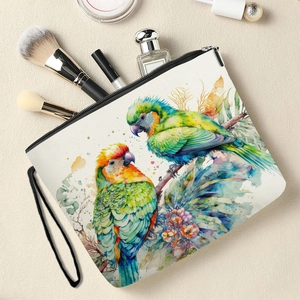 Trousse de toilette portable avec motif de pie et fermeture éclair noire sur fond beige