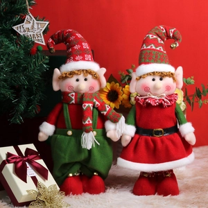 Poupées lutins de Noël en tissu rouge et vert avec pieds télescopiques pour décor