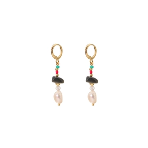 Bohemian 18k gold plated drop earrings with baroque pearls and colorful gemstone beads