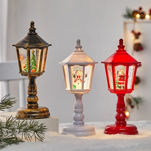 Christmas Snow Globe Lantern Water Filled LED Light Retro Desktop Decor Santa Snowman Tree Glitter Plastic Novelty
