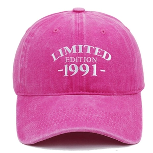 Distressed rose pink washed cotton baseball cap with 1991 Limited Edition embroidery