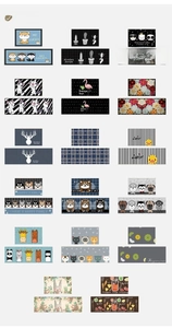 Detailed view of waterproof kitchen mats with cartoon cat, dog and flamingo patterns