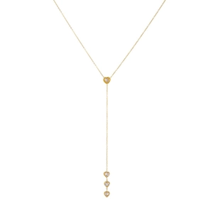 Y-shaped gold plated stainless steel necklace with sparkling heart zircon pendants