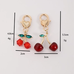 3D cherry fruit keychains with zinc alloy heart clasps in faceted and rounded styles