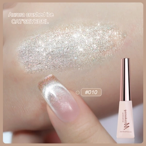 Macro shot of silver aurora crushed ice cat eye gel polish number 010 showing glitter