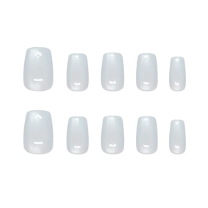 Short square shimmer pearl white press-on nails set with 10 pieces for women