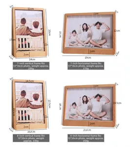 Detailed size chart for trapezoidal beech wood photo frames in 7 and 8-inch variations