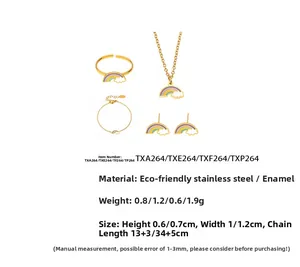 Parure de bijoux nuage arc-en-ciel avec collier, bracelet, bague et boucles d'oreilles