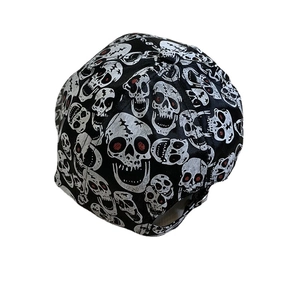 Fashionable black baseball cap with white skull prints and adjustable metal buckle back
