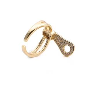 Golden zipper shaped open ring with micro-set zircons and creative industrial design