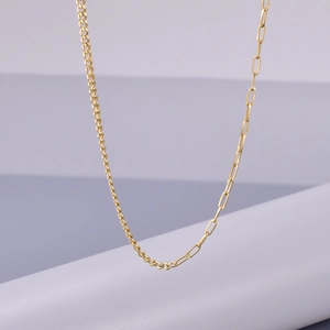 Mixed Chain Necklace 18K Gold Plated Stainless Steel Paperclip And Curb Splicing Design Geometric Retro Jewelry For Women