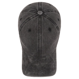 Classic washed vintage black cotton baseball cap in six-panel style with curved brim