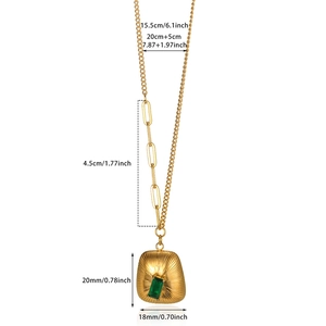 Detailed dimension guide for 18K gold plated necklace with green gemstone pendant
