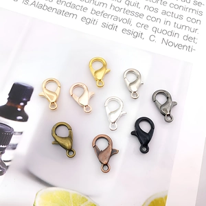 Close-up of nine assorted colors zinc alloy lobster clasps for DIY jewelry making