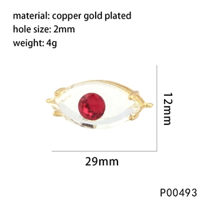 Detailed specs of the gold-plated evil eye pendant with red stone and dimensions