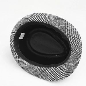 Classic British houndstooth jazz fedora hat with interior lining and 58cm size label
