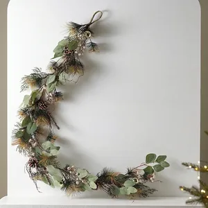 Artificial Christmas Wreath Garland Teardrop Swag Eucalyptus Pine Needle Pine Cone Gold Door Wall Hanging Home Decor Nordic