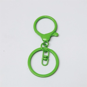 Green lacquer metal lobster clasp keychain with swivel hook and split ring for DIY jewelry