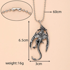 Silver dragon necklace specs: 60cm chain, 6.5cm pendant height and 16g weight