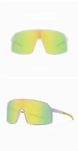 Front and side views of TR90 sports sunglasses with green gradient lenses and white frame