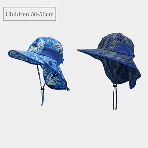 Kids Sun Hat Polyester Quick Dry Breathable Wide Brim Fisherman Hat With Neck Flap Adjustable Wind Cord Outdoor Summer