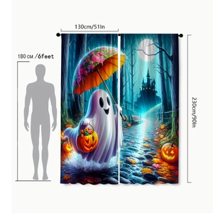 Halloween theme polyester curtains with ghost and pumpkin prints for holiday decor