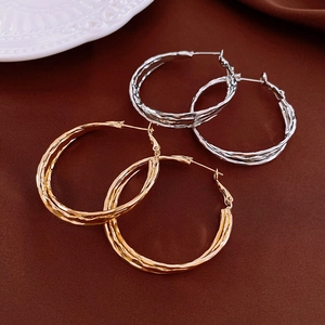 Geometric Twisted Hoop Earrings Minimalist Crossover Circle Copper Fashion Jewelry With Silver Earring Post For Women