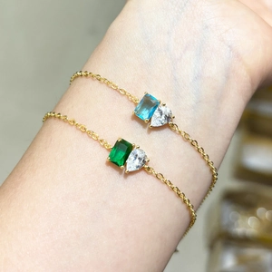 Bracelet En Zircone Taille Émeraude Pour Femme Cuivre Plaqué Or Géométrique Carré Forme Poire Bijoux De Luxe