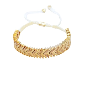Elegante Boheemse gouden geometrische chevron armband met kristallen en verstelbaar koord