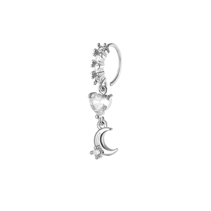 Silver heart zircon moon pendant nose ring with sparkling paved crystals jewelry