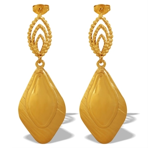 Minimalist rhombic gold-plated 18k titanium steel hoop earrings with glossy finish