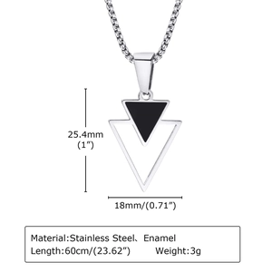 Collana geometrica da uomo in acciaio inossidabile con ciondolo a triangolo nero e argento