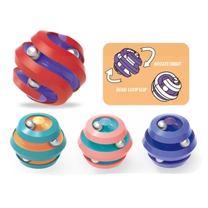 Stress relief orbit cube toy with four metal beads and rotating tracks in multi-colors