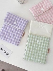 Quilted cotton sanitary napkin storage bag in pastel macaron colors with snap closure