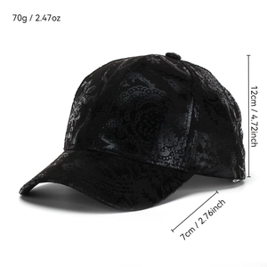 Cappellino da baseball nero paisley con misure dettagliate e tessuto con motivi retro
