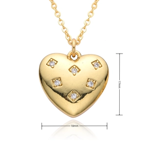 Detailed view of heart pendant with zircon inlay and dimensions 18mm x 17mm