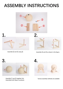 Detailed assembly instructions for wood cat scratcher ball showing steps and components