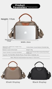 Detailed size guide and capacity for the waterproof Oxford fabric crossbody handbag