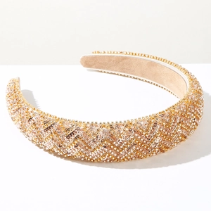 Close-up of handmade beaded sponge headband featuring intricate sequins and metallic tube beads