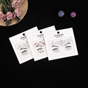 Set of 3 crystal face stickers for makeup with silver, red and pink rhinestones