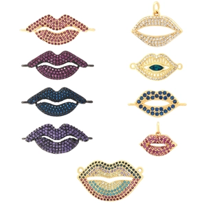 Lip-shaped jewelry pendants with colorful zircon inlay in gold and black finishes