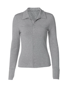 Slim fit grey knit cardigan featuring long sleeves and button-down lapel collar design