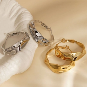 Irregular Wavy Wrinkled Hoop Earrings Stainless Steel Water-Proof Tarnish-Free Hypoallergenic PVD Plated Fashion For Women