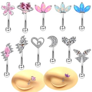 Eyebrow Studs Curved Barbell Piercing Stainless Steel Zirconia Opal Butterfly Heart Shape Body Jewelry Jewelry Gift