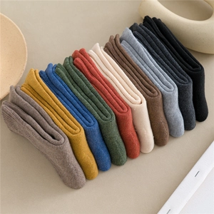 Thick cotton thermal crew socks in ten assorted colors with rib knit texture for winter
