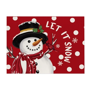 Christmas snowman and cardinal bird heat resistant dining placemat with Let It Snow text